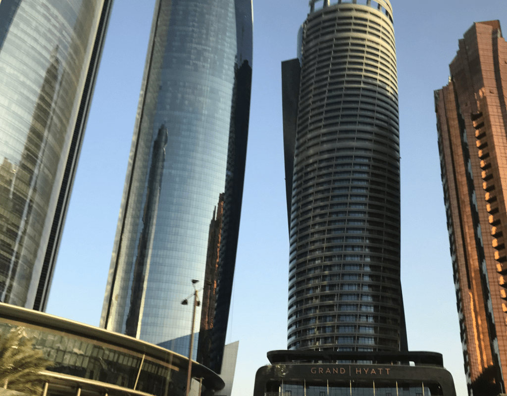 A streetview of the high rises in Abu Dhabi