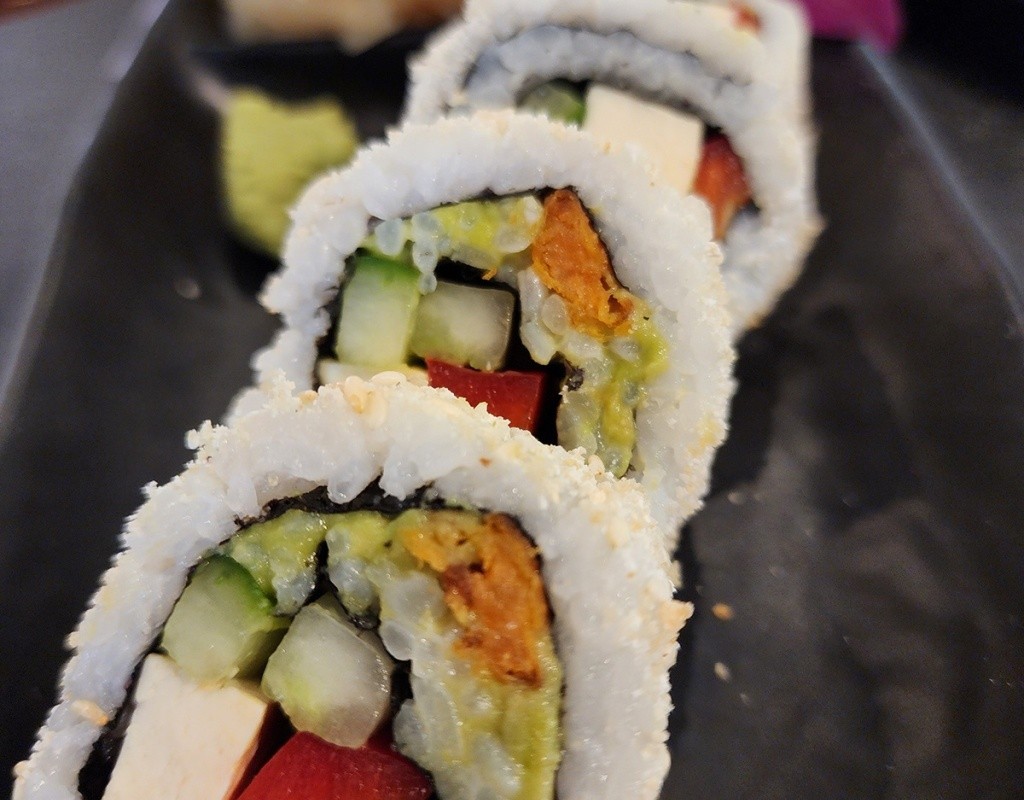 Vegan Sushi Red Pepper Sweet Potato Cucumber Tofu