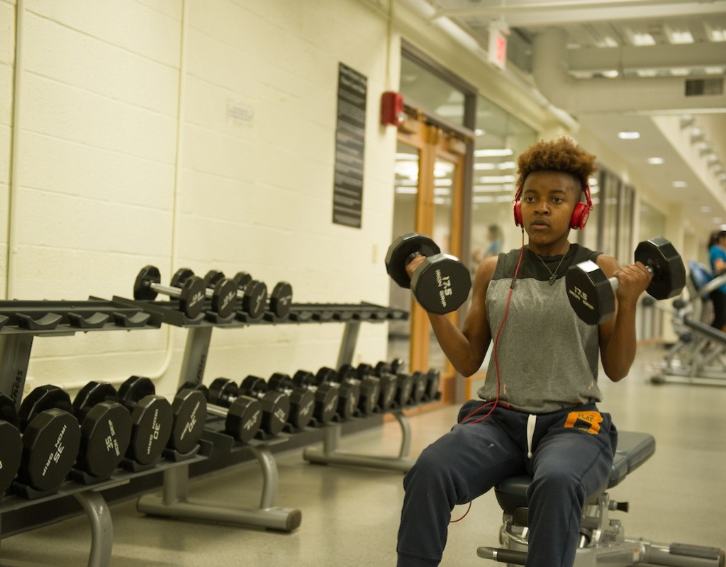A student using weights