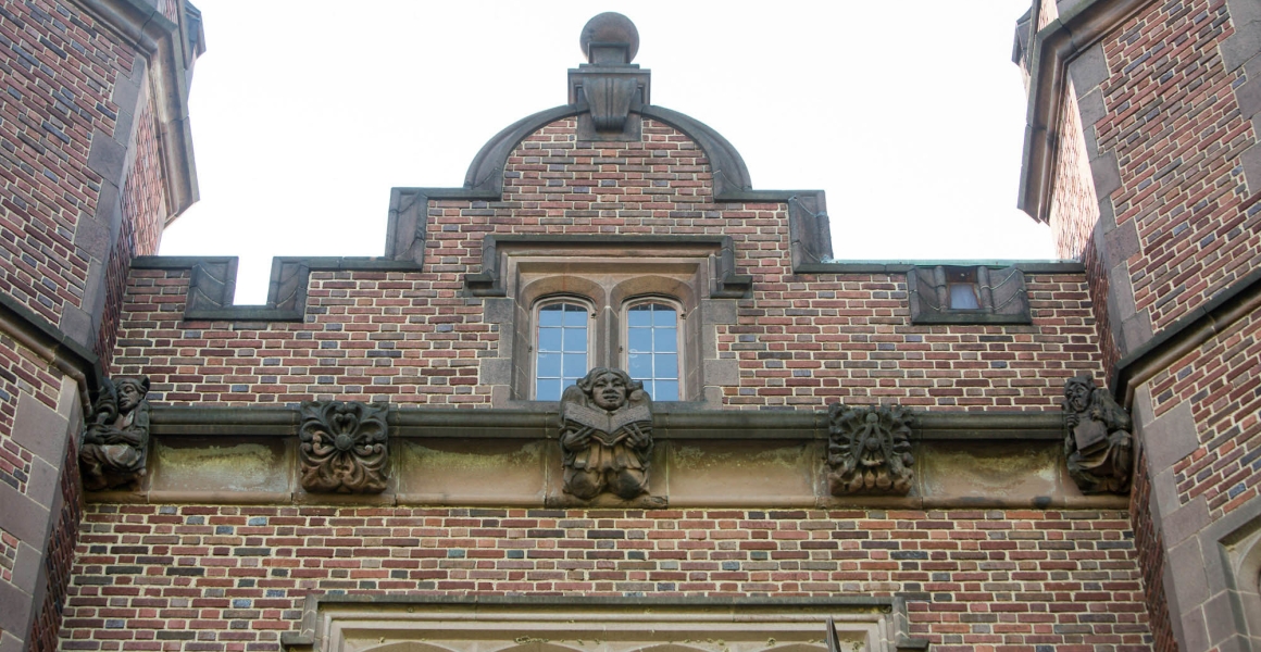 A closeup of an architectural feature on the Mount Holyoke campus