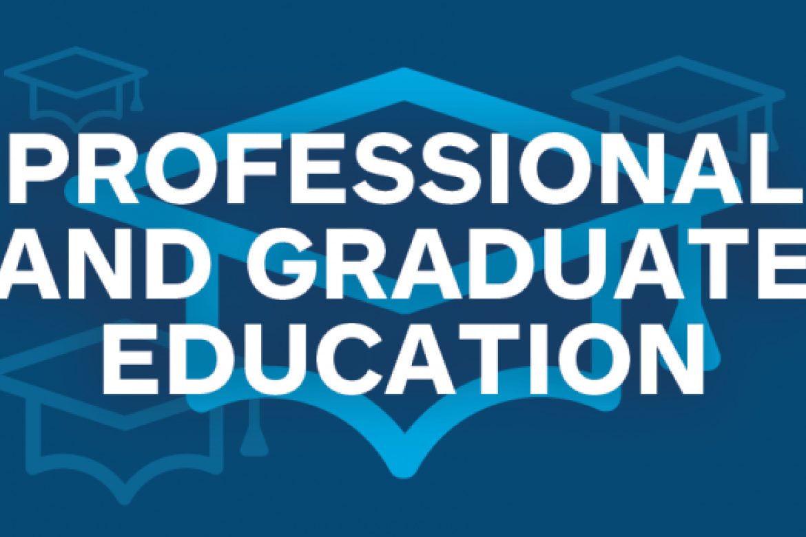 Graphic of a mortar board with the overlay text "Professional and Graduate Eduction"