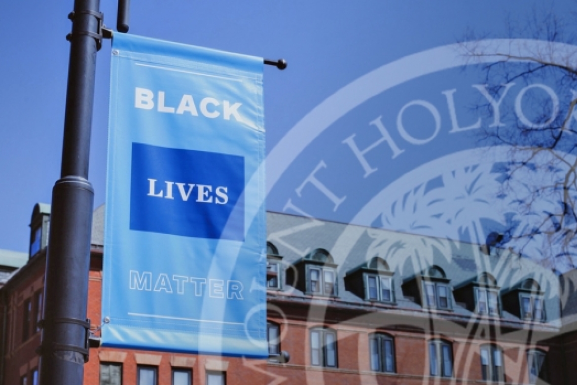 A "Black Lives Matter" banner on a lamp post at MHC.