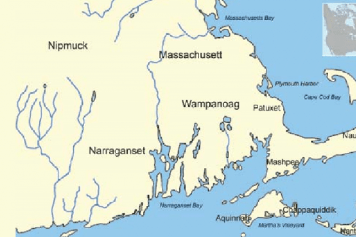 Map of Massachusetts indicating where indigenous tribes lived