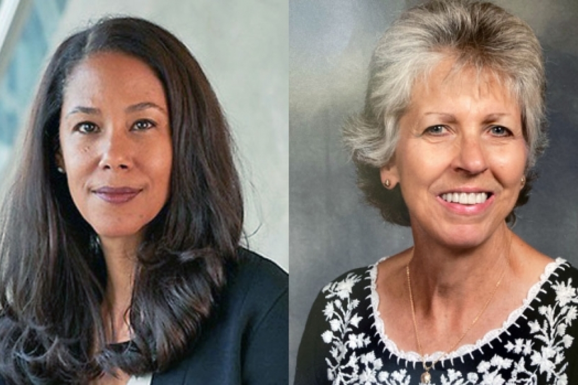 Presidential Search Committee chairs Mona Sutphen ’89 and Anne McKenny ’79
