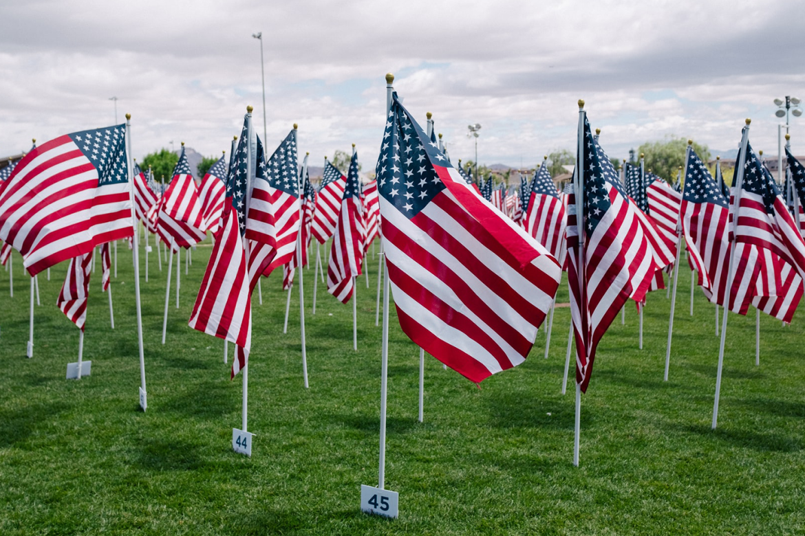 American flags flying in a field