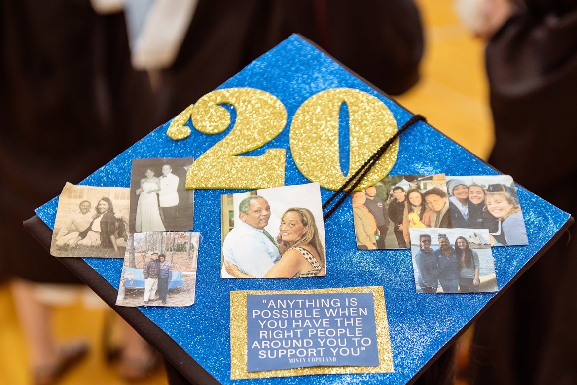 A Commencement cap decorated for the class of 2020