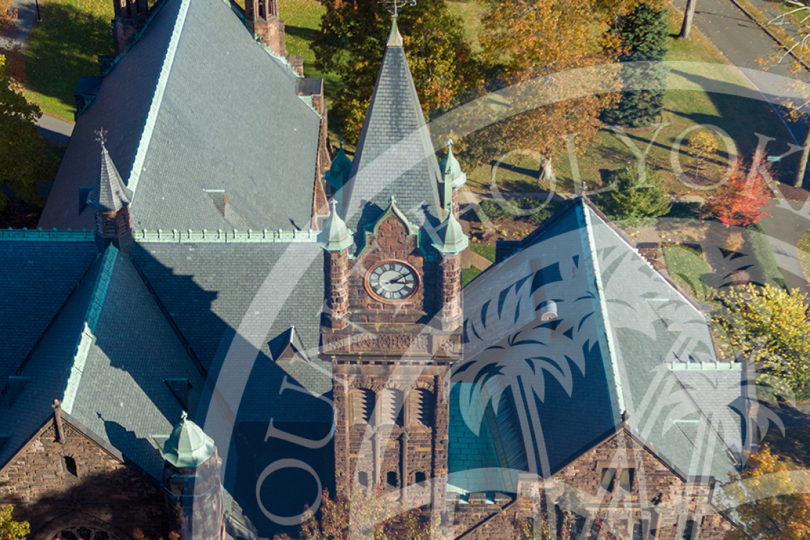 Mary Lyon and the clock tower as seen from above