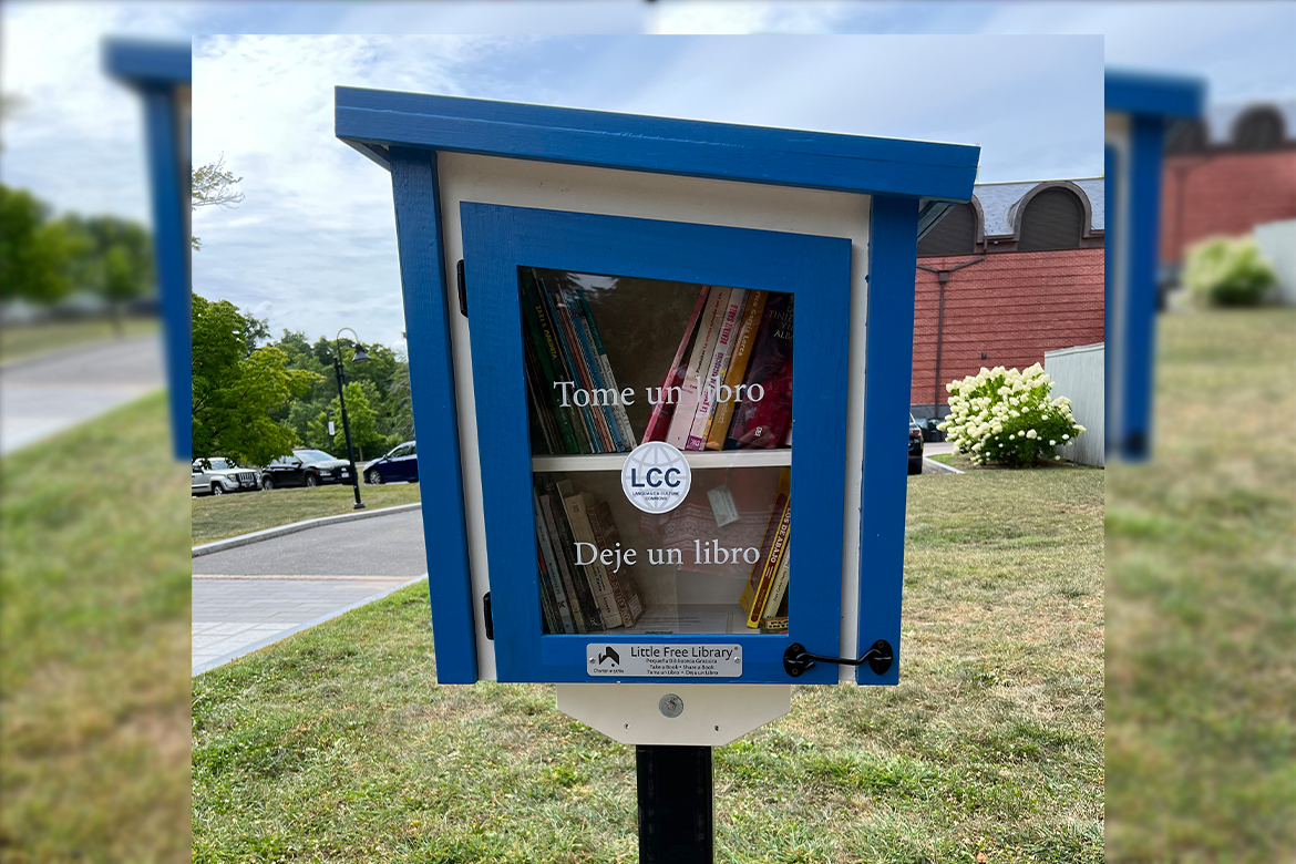 A little free library on the Mount Holyoke College campus