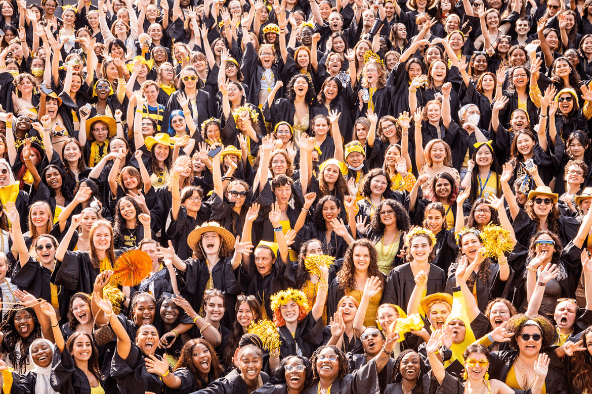 Members of the senior class cheering during Convocation 2022