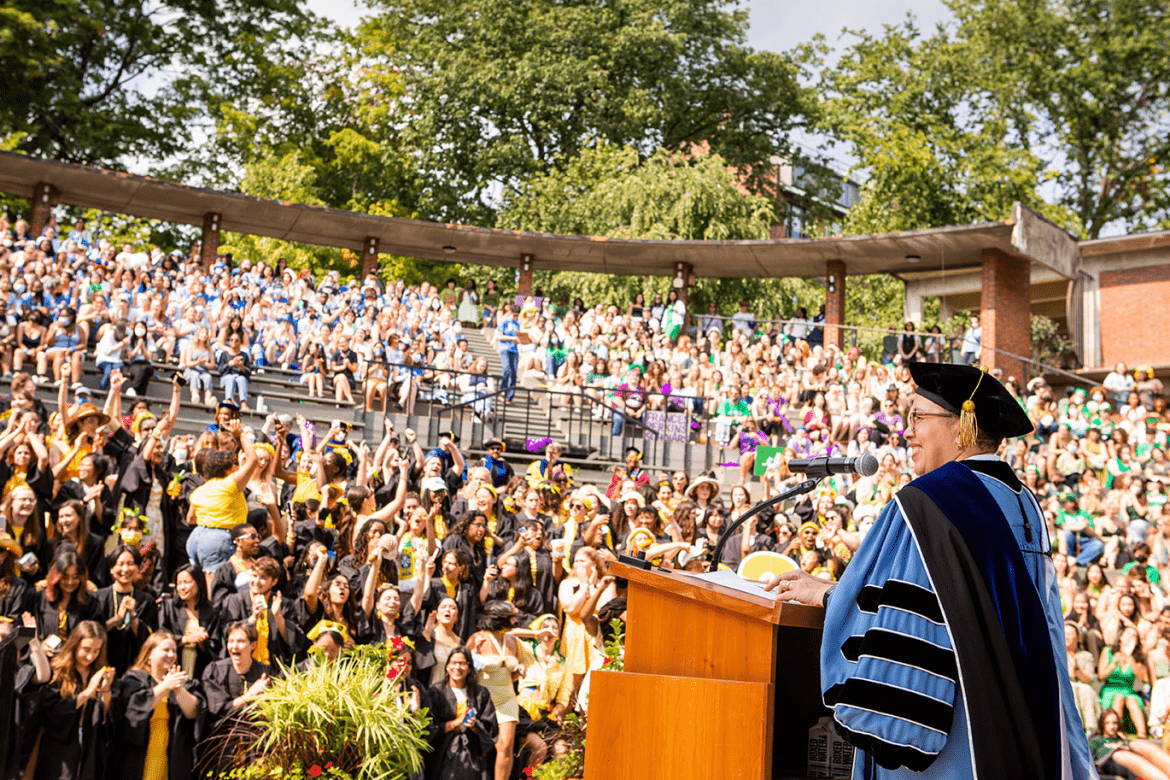 Dr. Beverly Daniel Tatum addresses students during Convocation 2022