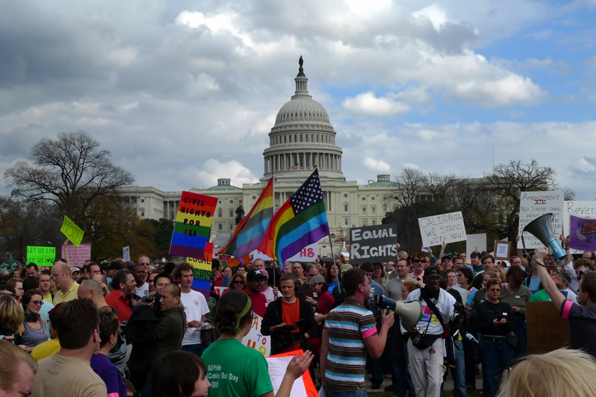 A group of people taking part in a rally near the Capitol in Washington, D.C.