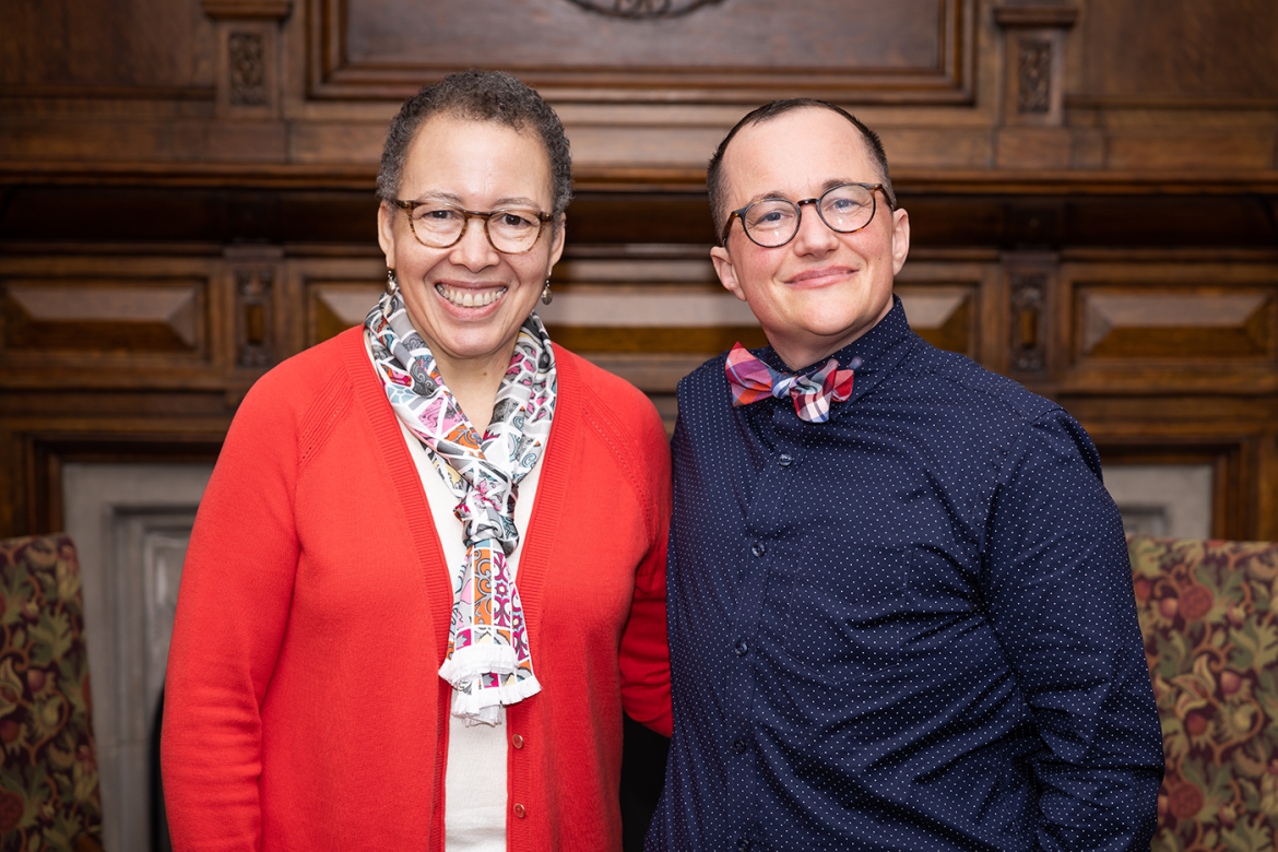 Dr. Beverly Daniel Tatum and Addison Beaux ’99 during their Launching Leadership discussion
