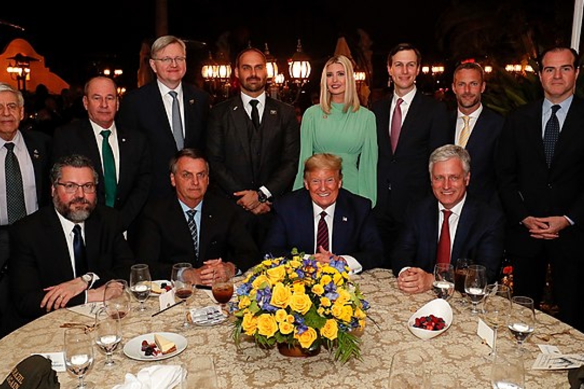Attendees at a working dinner between Trump and Bolsonaro and advisers in Mar-a-Lago