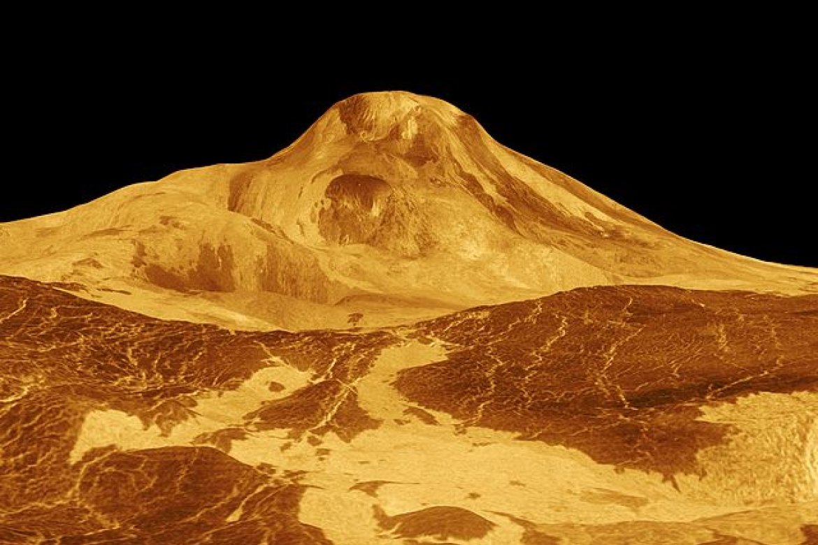 Maat Mons, a Venusian volcano, in an image produced by NASA’s Jet Propulsion Laboratory