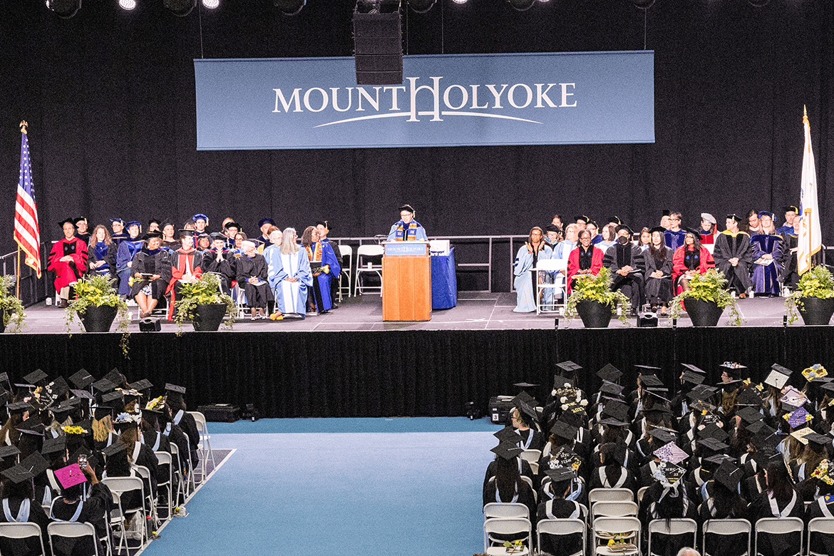 Interim President Beverly Danial Tatum addressing graduates during Commencement 2023