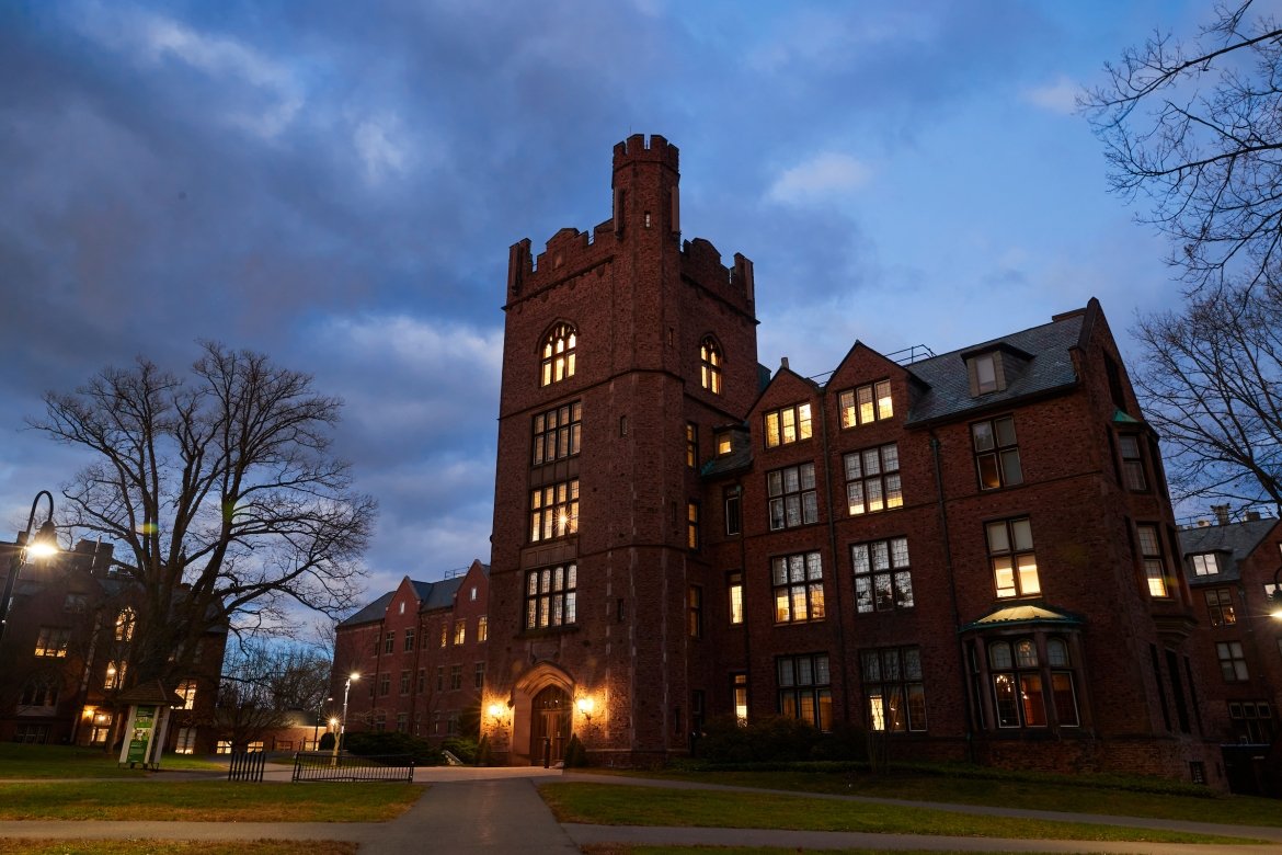 Clapp Laboratory on a dark and stormy night