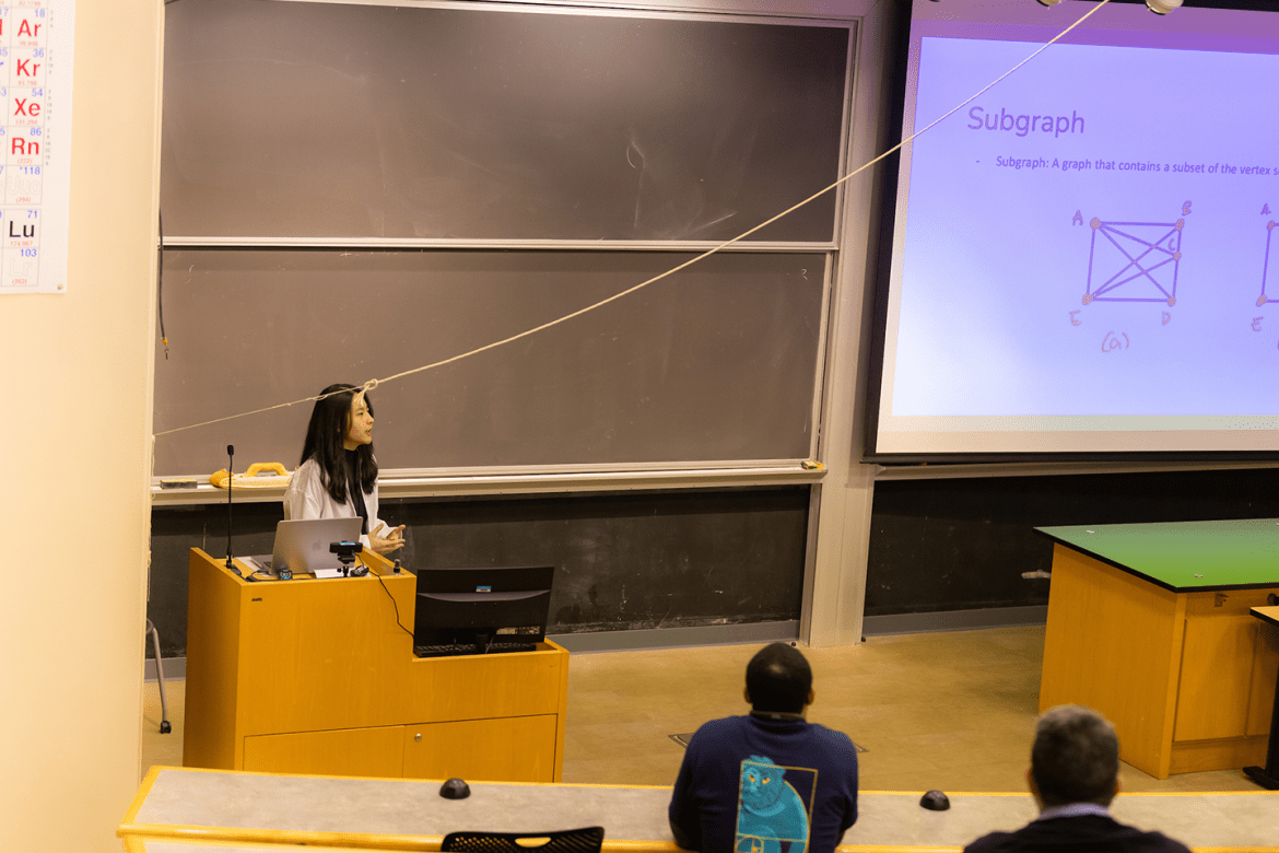 Elizabeth Yu ’24 presents at the most recent Hudson River Undergraduate Mathematics Conference, held on campus in 2023. (Photo credit: Joanna Chattman)