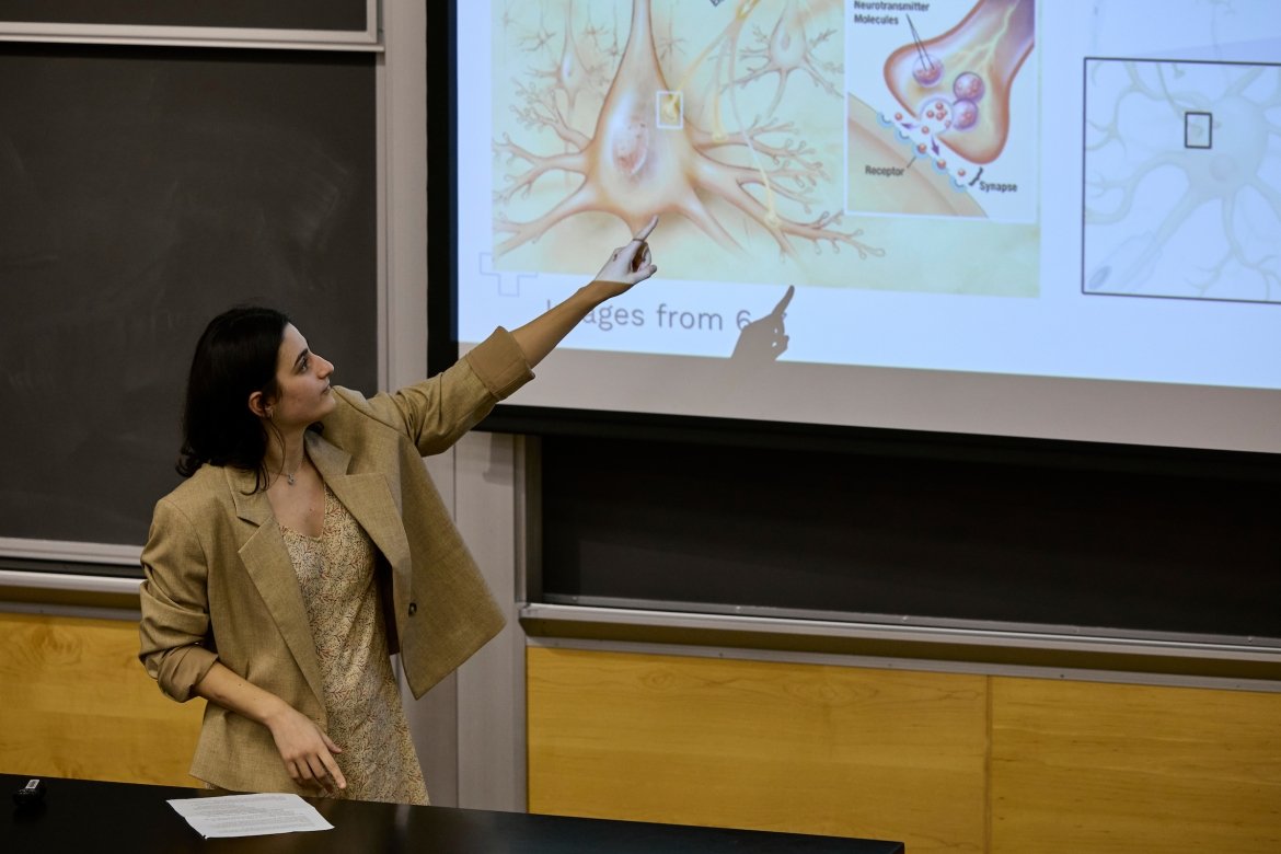 A senior presents scientific slides during the 2024 Senior Symposium. Photo courtesy of Michael Quiet.