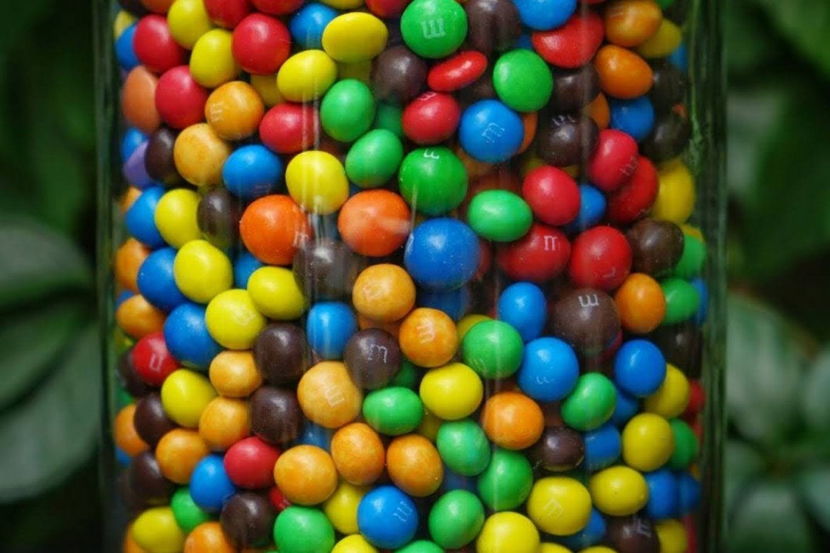 Colorful candy in a jar.