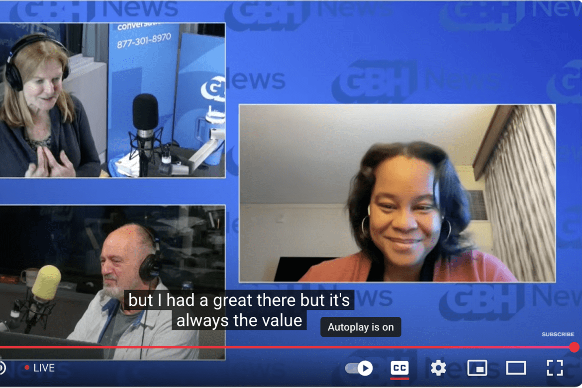 Screenshot from President Holley's segment on WGBH.