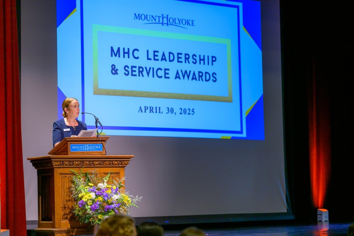 Dean Marcella Runell spoke at the annual Leadership and Service Awards.