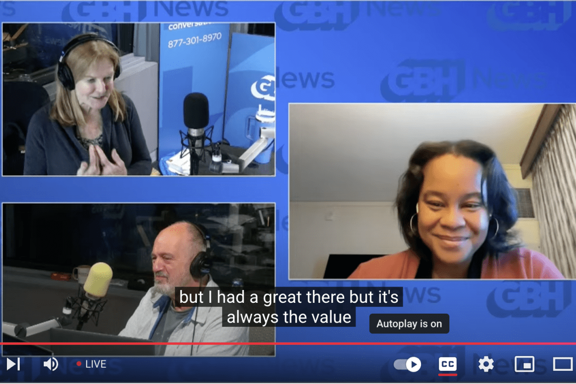 Screenshot from President Holley's segment on WGBH.