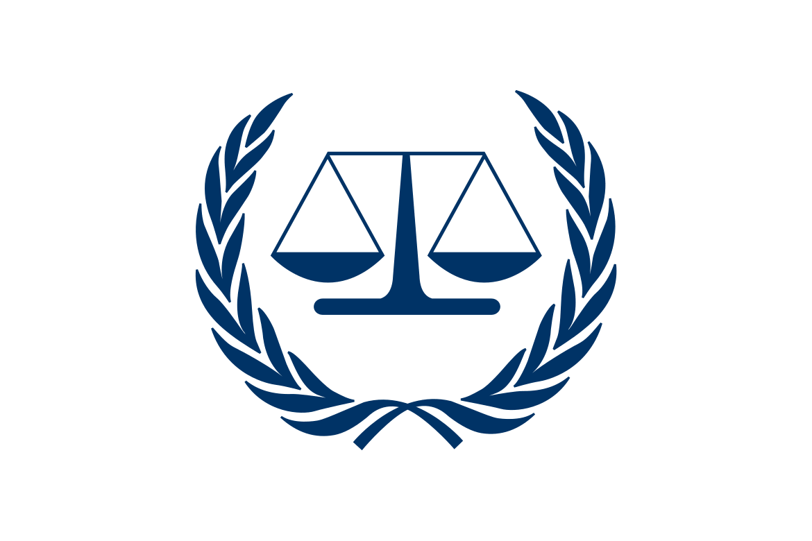 International Criminal Court Logo - Dark blue scales with leaves around