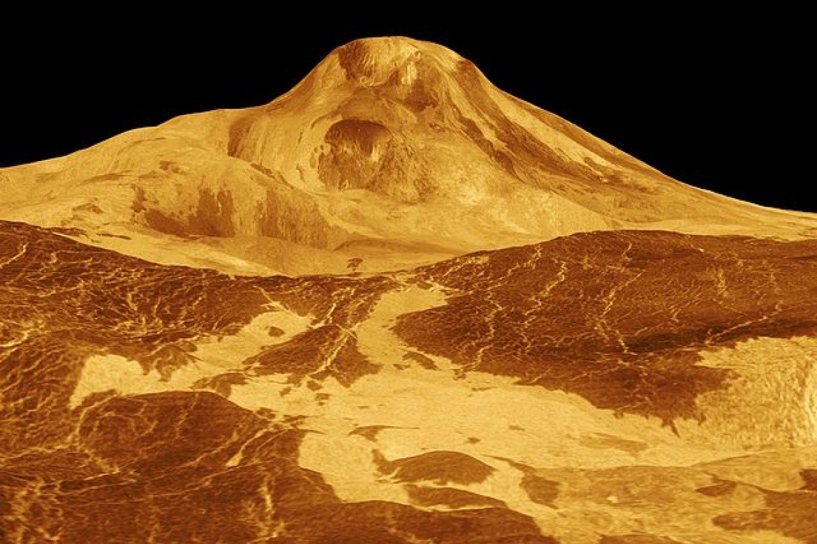 Maat Mons, a Venusian volcano, in an image produced by NASA’s Jet Propulsion Laboratory