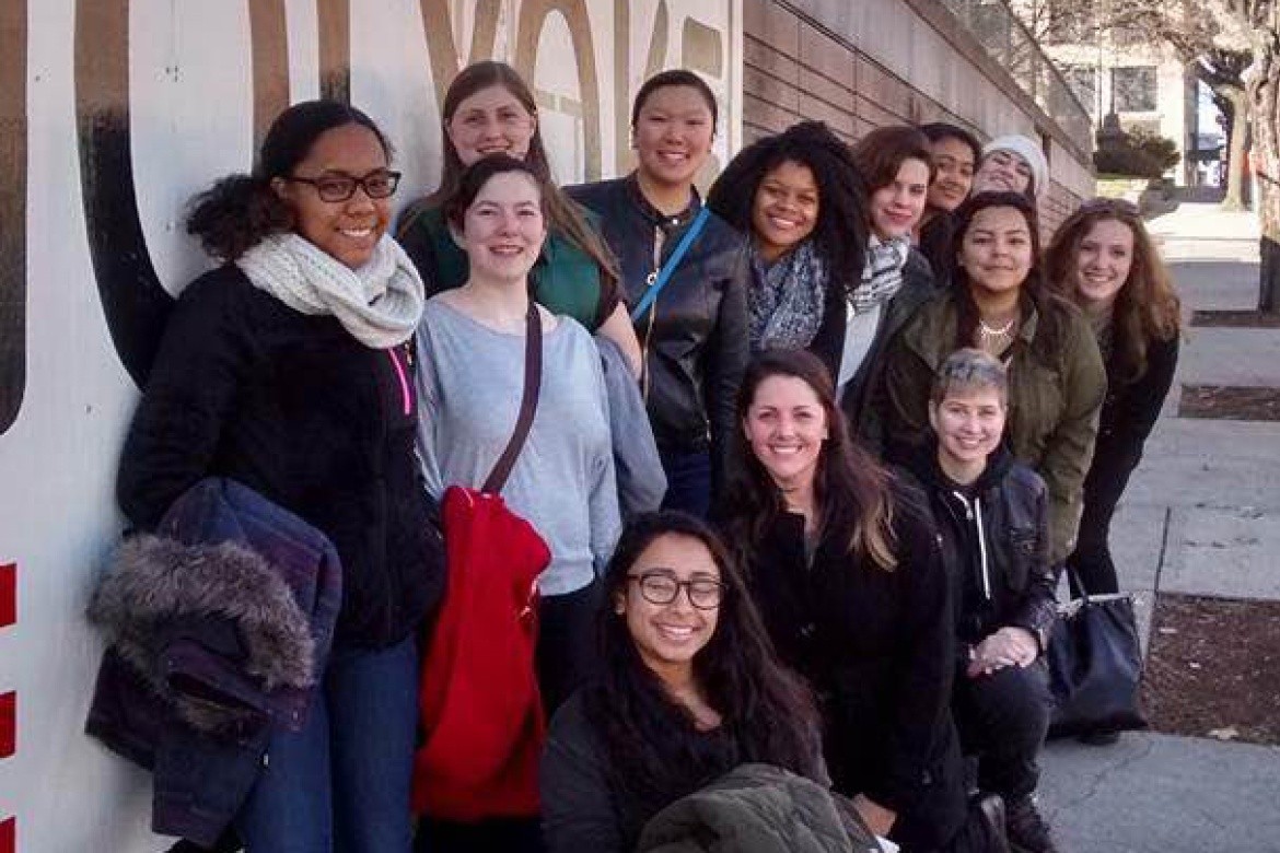 Photo of Maria Correa (center, front row) and Spanish Language Floor residents, submitted by Maria Correa.