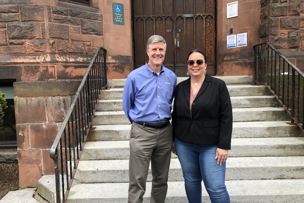 Elisha Bonilla ’22 and Matt Bannister, of PeoplesBank