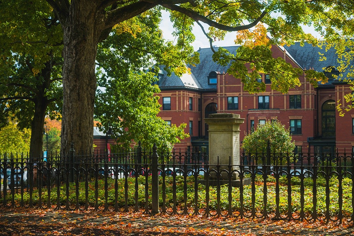 Mary Lyon's grave on Mount Holyoke College's campus. Photo by Max Wilhelm, Fall 2024.
