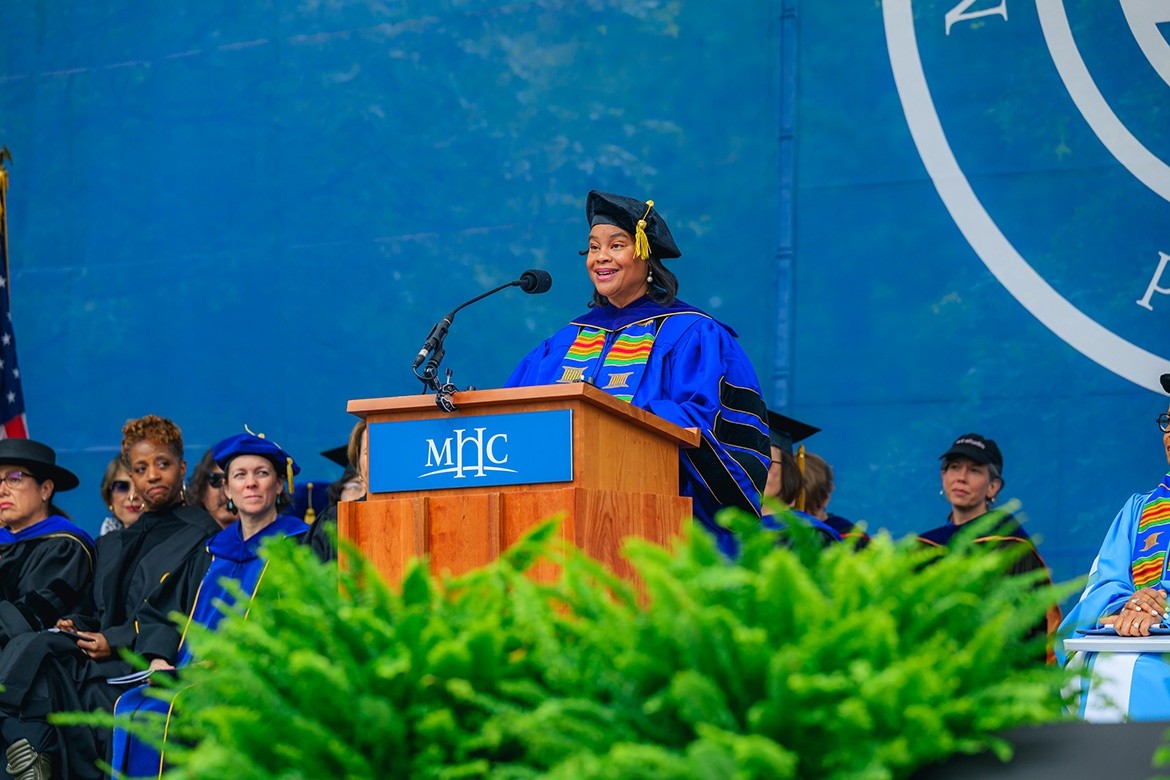 President Danielle R. Holley speaking at Mount Holyoke's one hundred eighty-eighth Commencement in 2025.