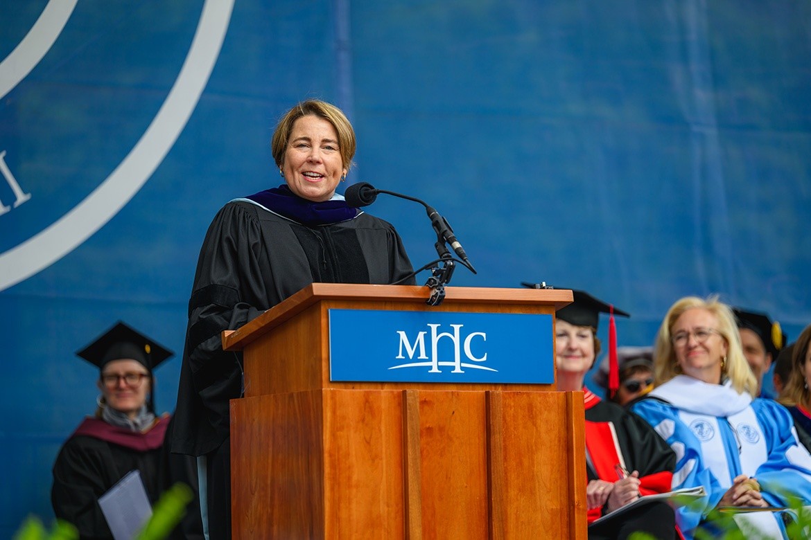 Governor Maura Healey speaks at Mount Holyoke’s Commencement on May 25, 2025.
