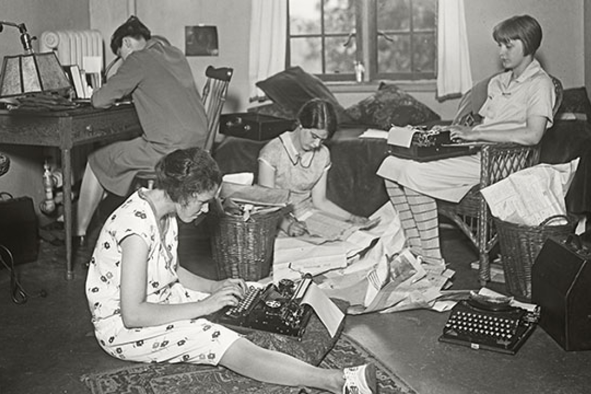 At first, strict curfews that required students to be in their rooms at 10 p.m. meant the paper was created in the editor-in-chief’s room. Production moved to the Mead basement in 1929. The newsroom is now on the third floor of Blanchard Campus Center.