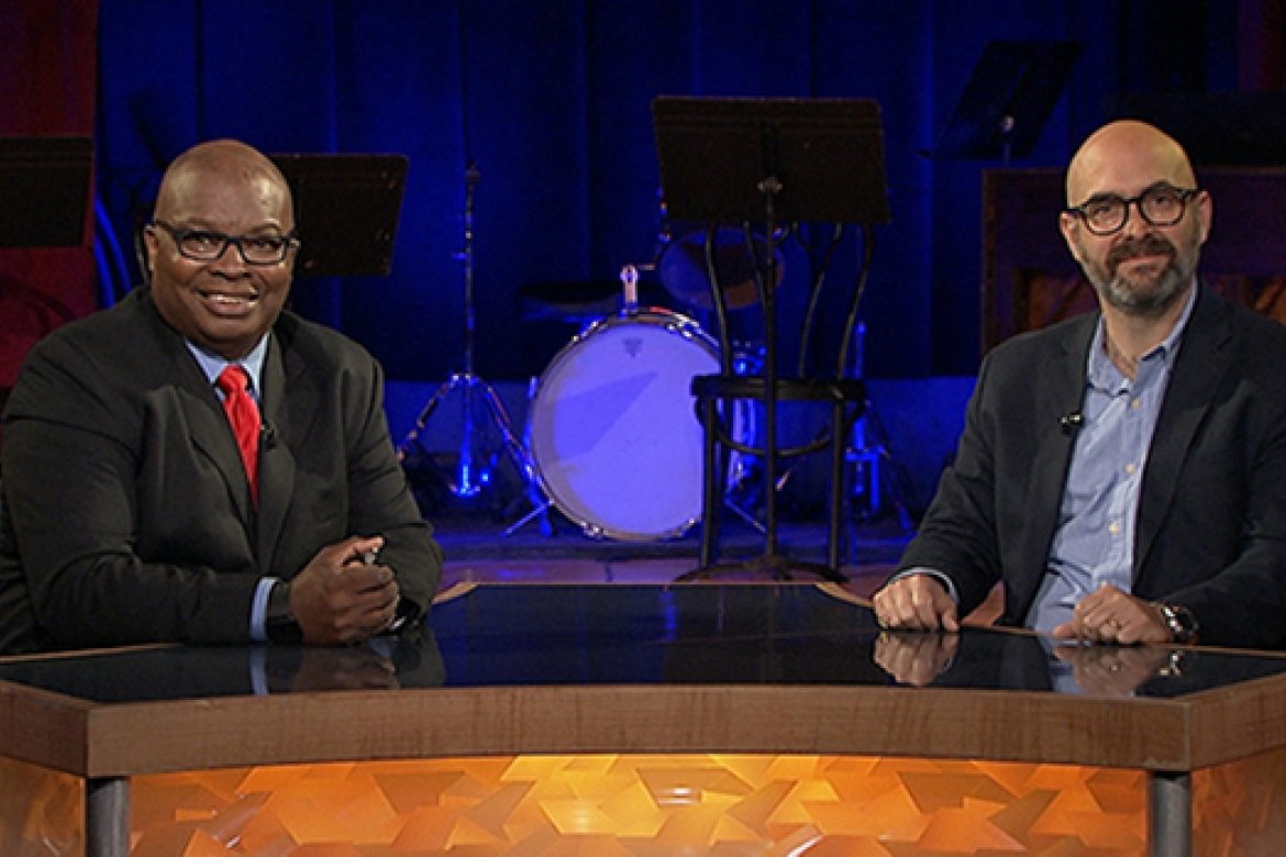 Aaron Miller (right) spoke with Eric Clemons on Comcast Newsmakers. Miller is an associate curator at the Mount Holyoke College Art Museum.