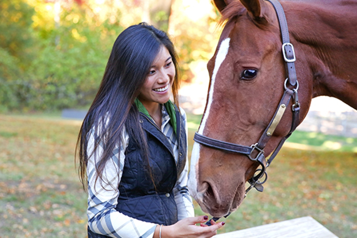 Mika McKinney ’18, 1995 – 2018, with Marty, at the Mount Holyoke equestrian center