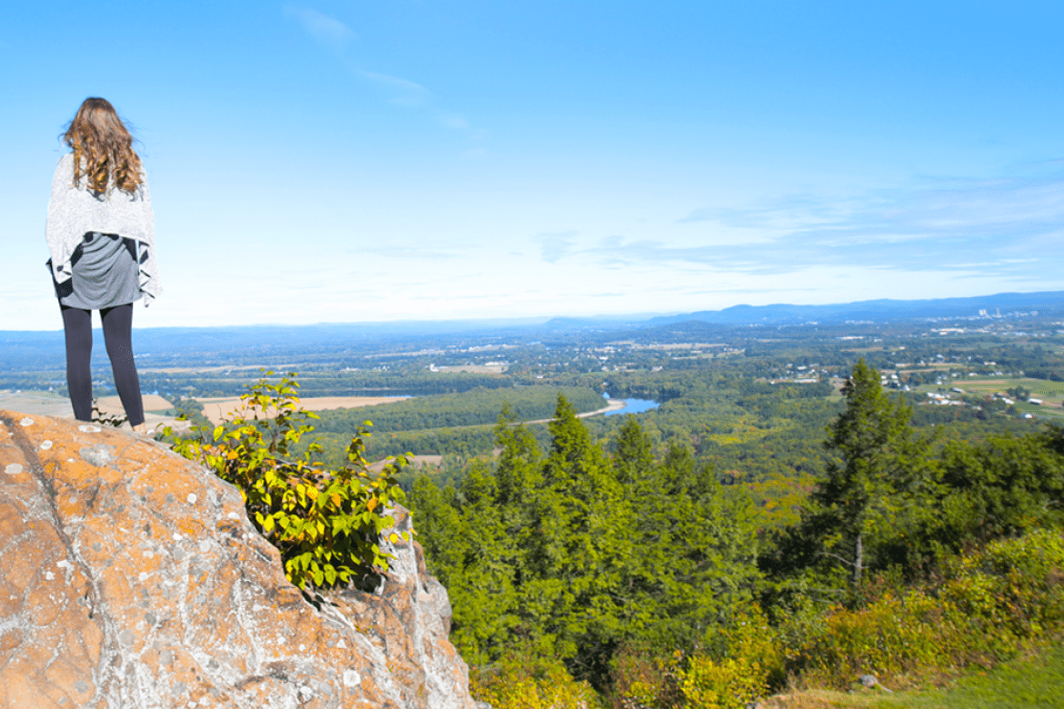 The stunning view of the Pioneer Valley from the top of Mount Holyoke on Mountain Day