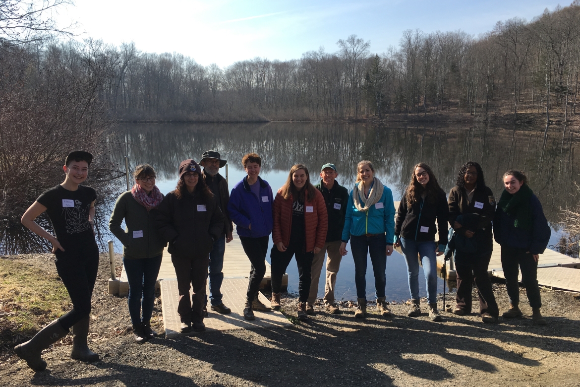 Student, staff and U.S. Fish & Wildlife volunteers pose on the day of Springfield Renaissance high school’s annual field trip to Mount Holyoke.