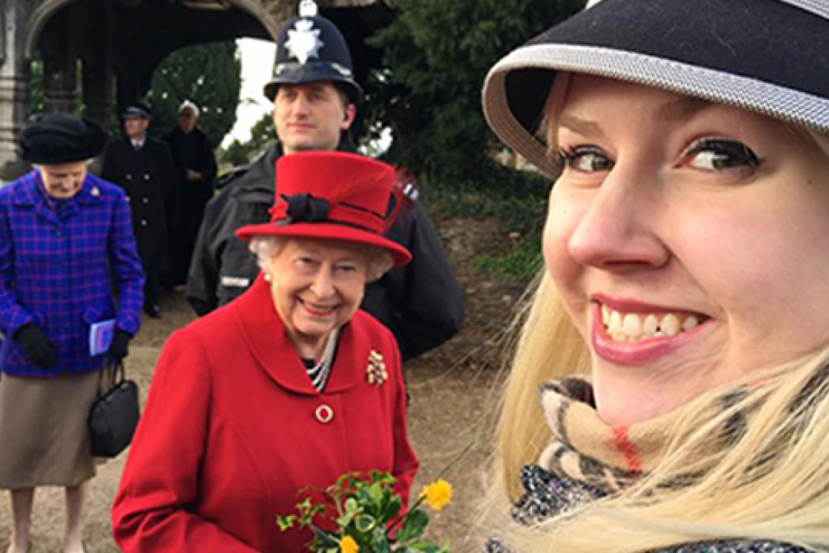 Fossils and flowers: While studying ammonite fossils in England, Whitney Lapic ’18 had occasion to give Queen Elizabeth II flowers in Sandringham. 
