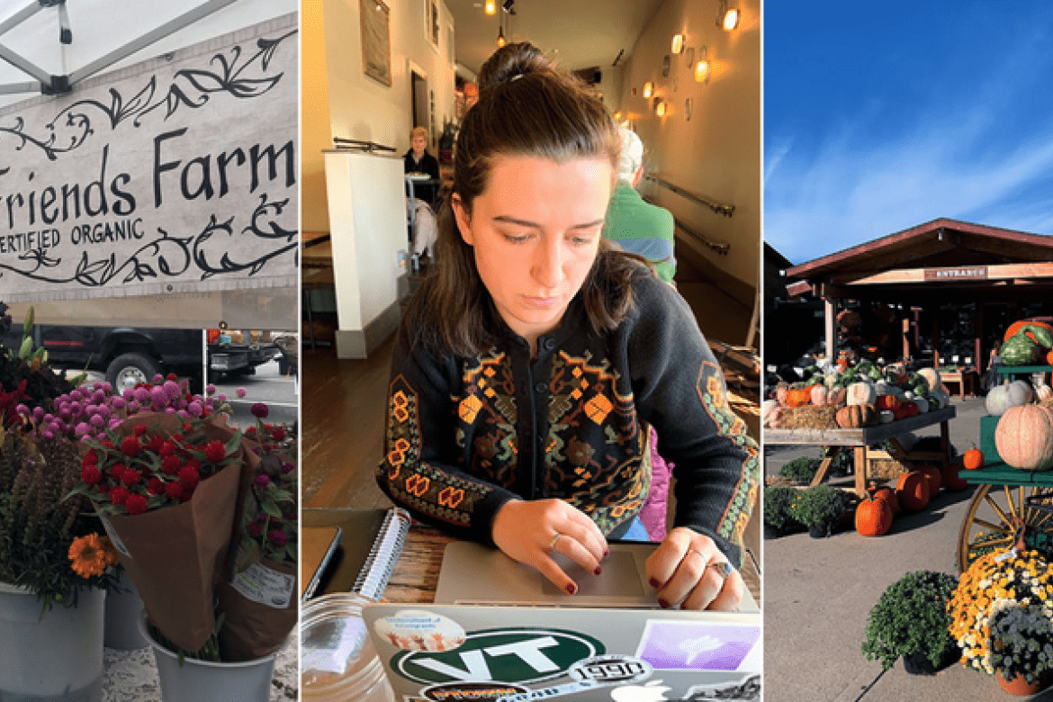 The author checks out (from left) the Amherst Farmers Market, the Roost in Northampton, and Atkins Farms Country Market in Amherst