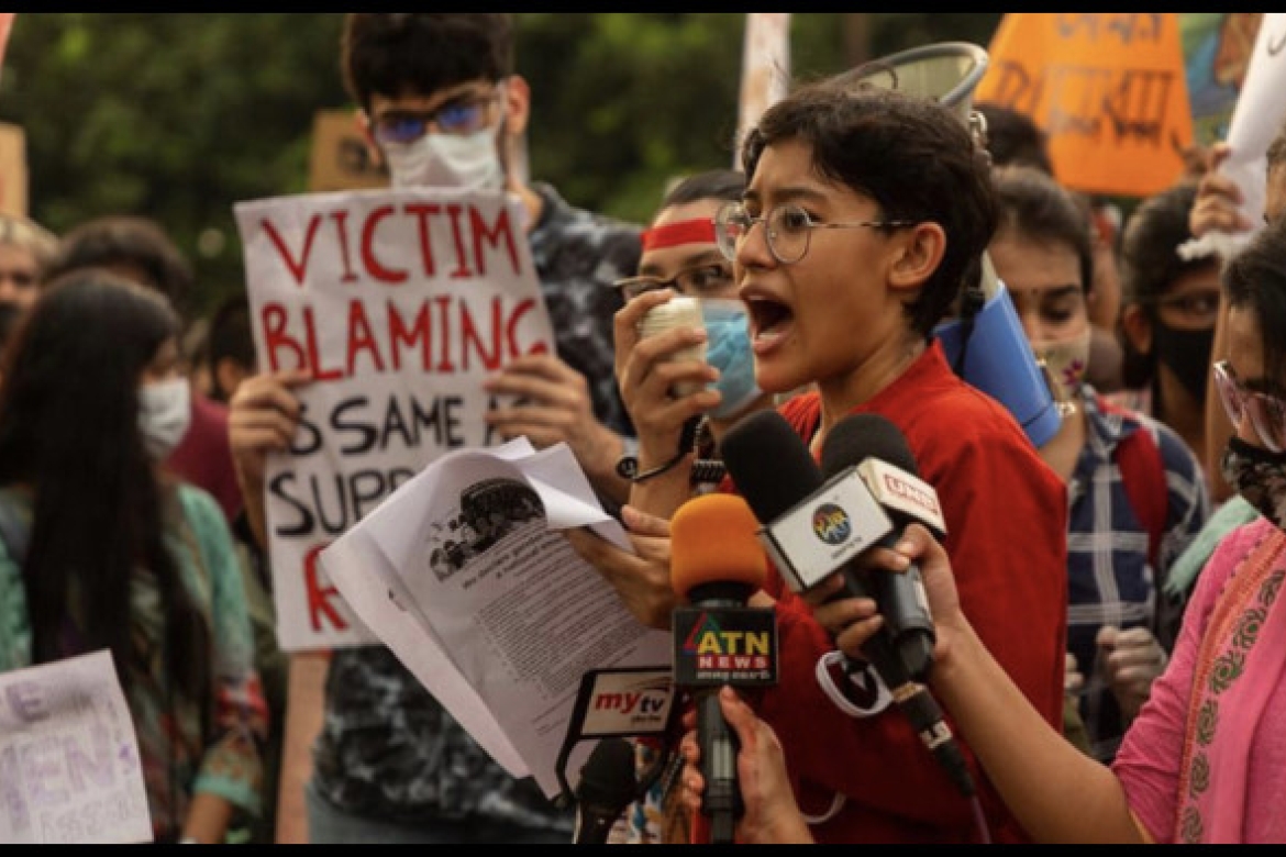 Umama Zillur ’18 was a core organizer of a recent nationwide protest in Bangladesh, #RageAgainstRape. This protest was organized by Feminists Across Generations Alliance, and took place in front of the national parliament. (courtesy photo)