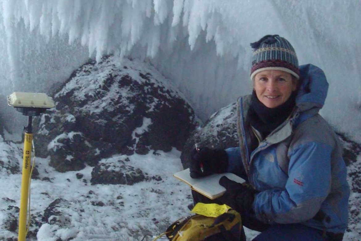 Nelia W. Dunbar ’83 conducting fieldwork in an ice cave in Antartica.