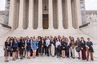 The Mount Holyoke College students who attended Careers in Public Service with President Holley in front of the Supreme Court. Image courtesy David Ris.