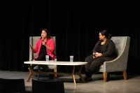 Alafair Burke and President Holley at Mount Holyoke College discussing their friendship and Alafair's career.