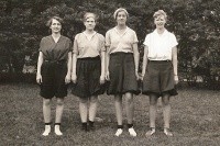 1933 &quot;outstanding athletes&quot; photograph from Archives. Left to right: Betty Lincoln ’33; Harriet Davis ’31; Margaret Johnson ’33; Margaret Hoffman ’33.