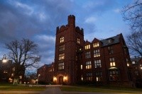 Clapp Laboratory on a dark and stormy night
