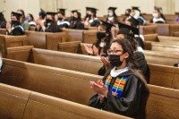 Students on campus attended the Baccalaureate event in regalia, masked and sitting six feet apart.
