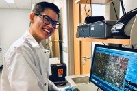 Mount Holyoke’s Emily Kellogg ’20 at the bench in a UMass Amherst lab.