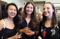 Amy Lim ’18 (left), Julia Kellerbauer ’18 (middle), and Lim’s mentor, Margaret (Gretchen) Lay, assistant professor of economics, were among the 35 seniors and their families, professors and mentors at the Global Competence Awards ceremony.