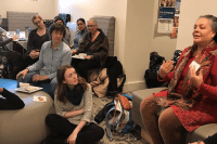 Susi Ryan and Sisters in Stitches Joined By the Cloth, a quilt guild based in Holbrook, Massachusetts, spoke at the Jan. 31 Interfaith Lunch on the theme of Engaging Art and Identity: Quilting Our Lives Together.